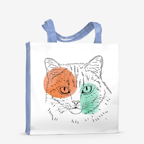 Сумка-шоппер «Акварельная кошка. Оранжевый и бирюзовый»