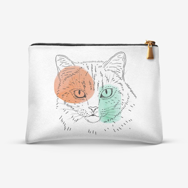 Косметичка &laquo;Акварельная кошка. Оранжевый и бирюзовый&raquo;