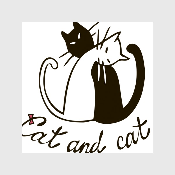 Шторы «черный кот и белая кошка иллюстрация»