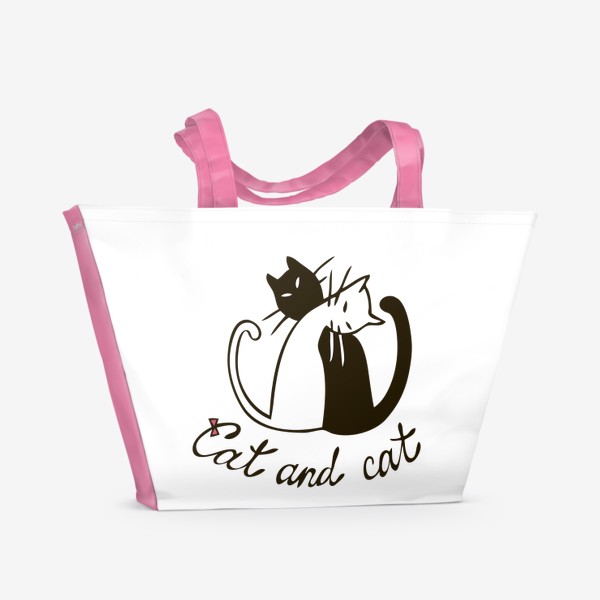 Пляжная сумка «черный кот и белая кошка иллюстрация»