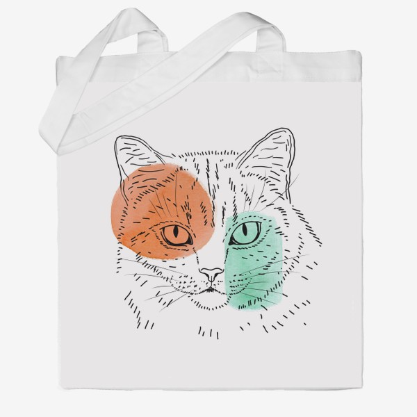 Сумка хб &laquo;Акварельная кошка. Оранжевый и бирюзовый&raquo;