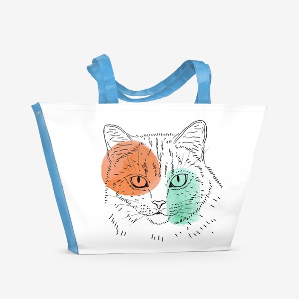 Пляжная сумка «Акварельная кошка. Оранжевый и бирюзовый»