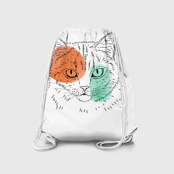 Рюкзак «Акварельная кошка. Оранжевый и бирюзовый»