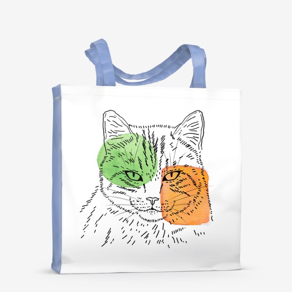Сумка-шоппер «Акварельная кошка. Зеленый и оранжевый»