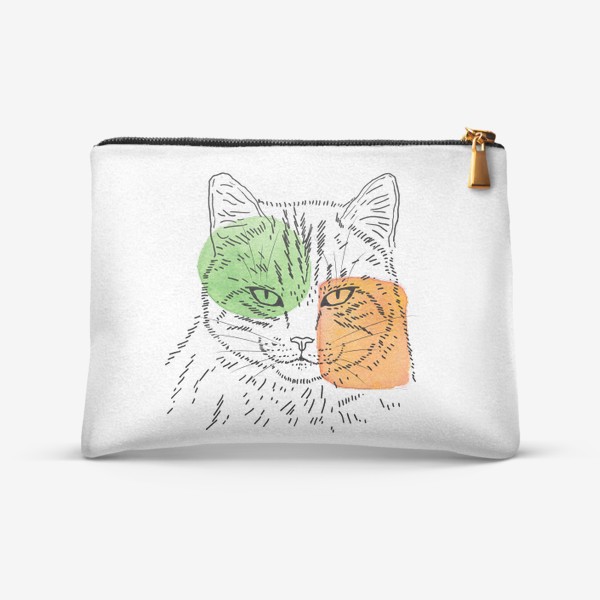 Косметичка &laquo;Акварельная кошка. Зеленый и оранжевый&raquo;