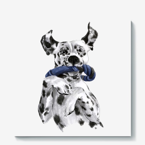 Холст «Портрет собаки породы далматинец с игрушкой»