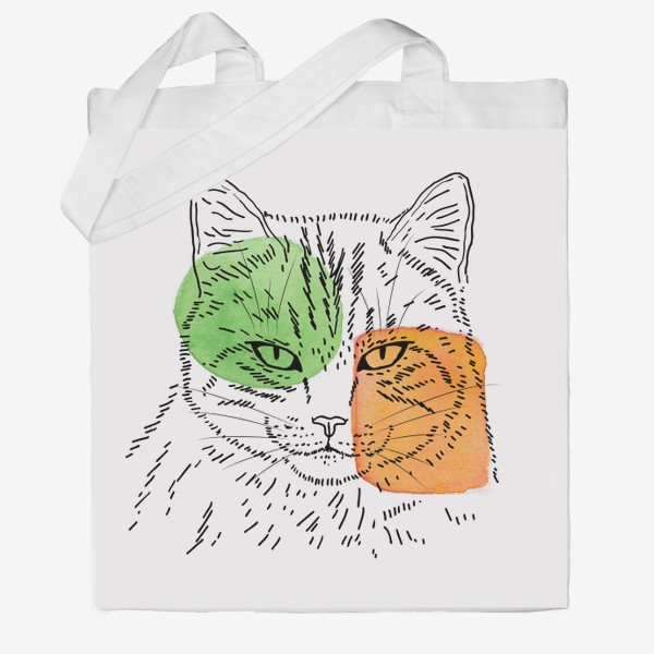 Сумка хб &laquo;Акварельная кошка. Зеленый и оранжевый&raquo;