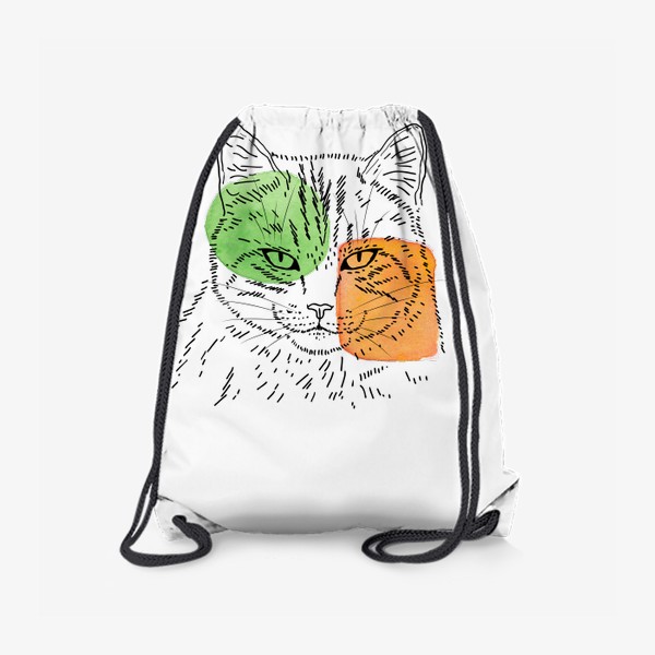 Рюкзак «Акварельная кошка. Зеленый и оранжевый»