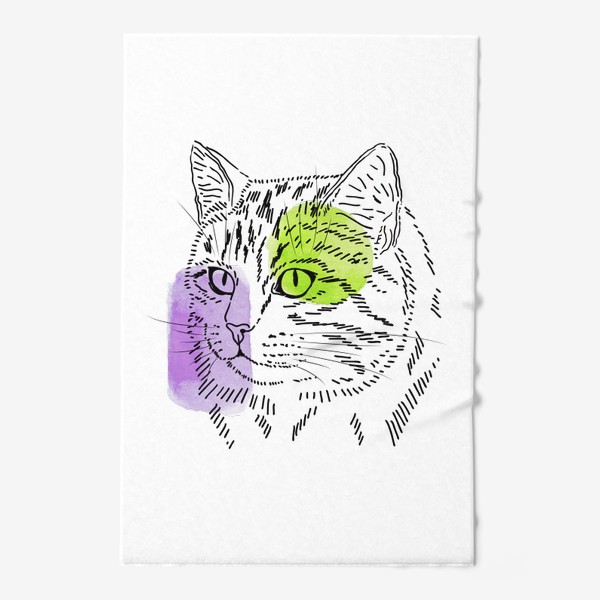 Полотенце &laquo;Акварельная кошка. Сиреневый и салатовый&raquo;