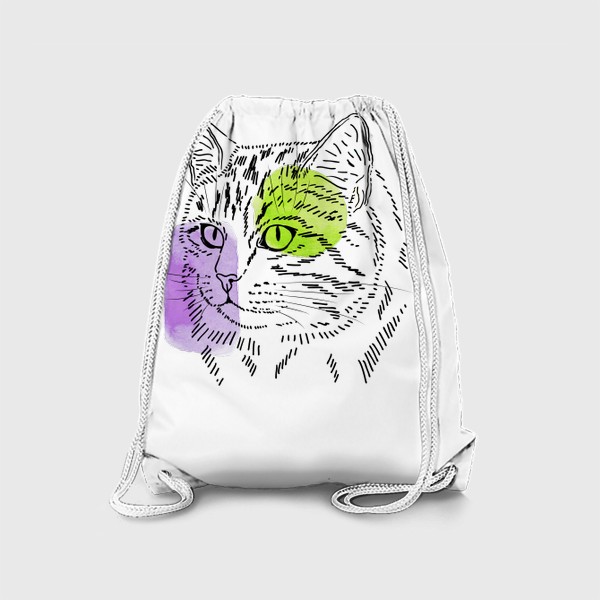 Рюкзак «Акварельная кошка. Сиреневый и салатовый»
