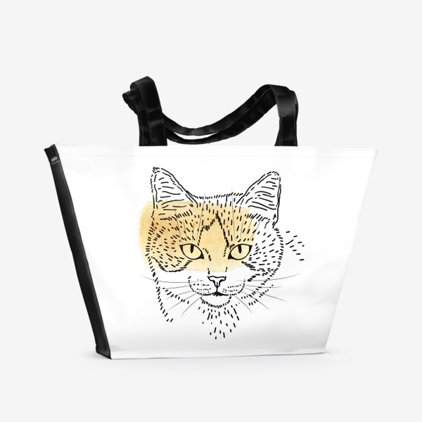 Пляжная сумка «Акварельная кошка. Бежевая акварель»