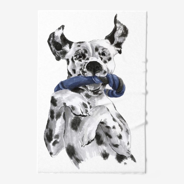 Полотенце &laquo;Портрет собаки породы далматинец с игрушкой&raquo;