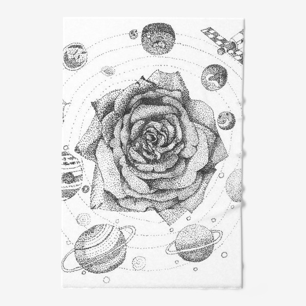 Полотенце «Роза в космосе: планеты, космонавт, точки, солнечная система, марс, сатурн, юпитер, звезды. »