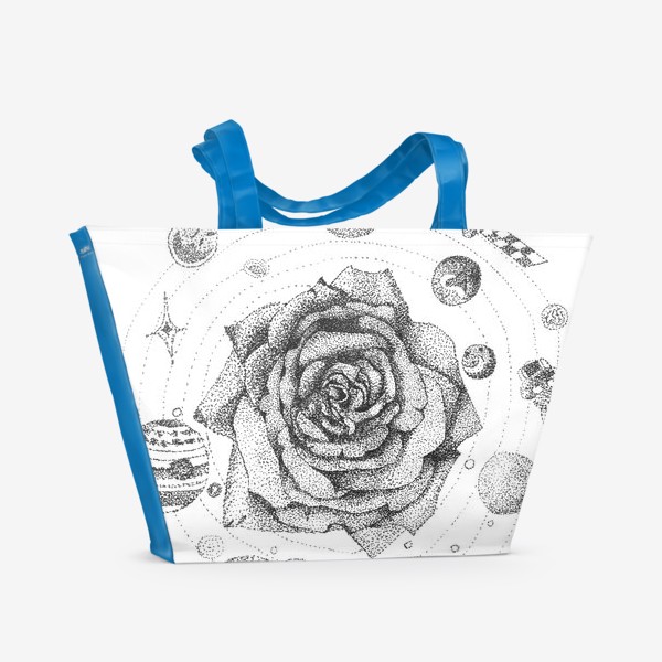 Пляжная сумка «Роза в космосе: планеты, космонавт, точки, солнечная система, марс, сатурн, юпитер, звезды. »