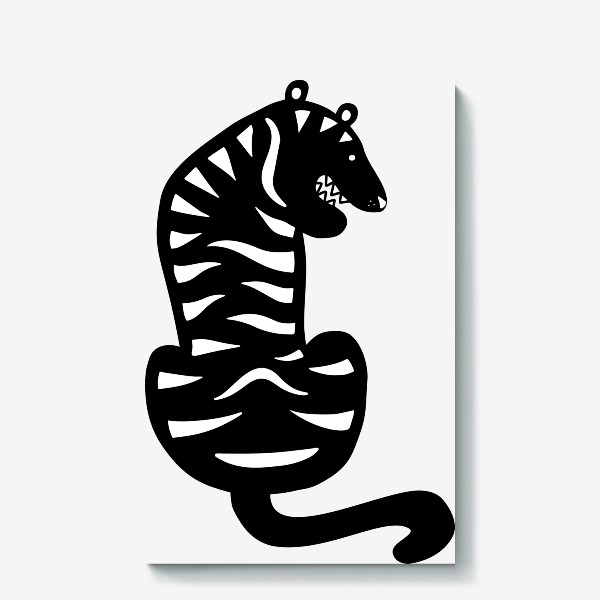 Холст &laquo;Тигр. Новый год 2022. Амурский тигр. Минималистичный дизайн. Стильный черно-белый принт. Для мальчиков и мужчин. Полоски&raquo;