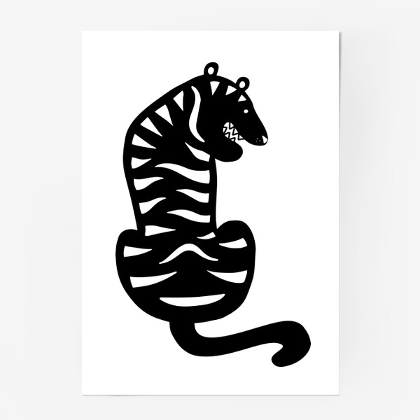 Постер «Тигр. Новый год 2022. Амурский тигр. Минималистичный дизайн. Стильный черно-белый принт. Для мальчиков и мужчин. Полоски»