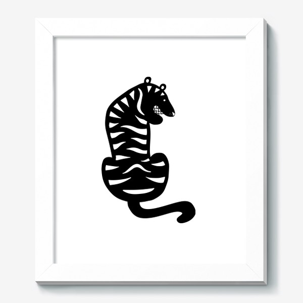 Картина «Тигр. Новый год 2022. Амурский тигр. Минималистичный дизайн. Стильный черно-белый принт. Для мальчиков и мужчин. Полоски»