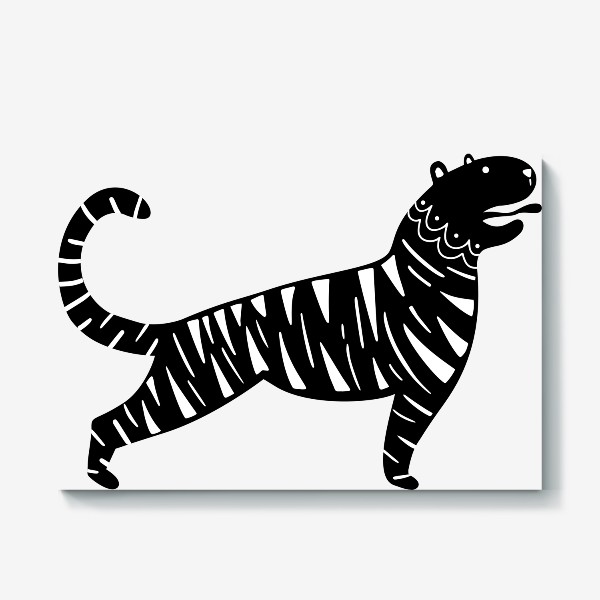 Холст «Тигр. Новый год 2022. Амурский тигр. Минималистичный дизайн. Стильный черно-белый принт. Для мальчиков и мужчин. Полоски»