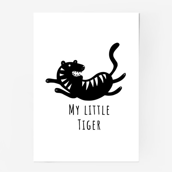 Постер «Милый тигр. Тигренок. Новый год тигра 2022. Минималистичный дизайн для ребенка, для мальчика. Маленький тигр. Полоски»