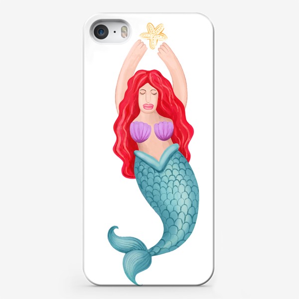 Чехол iPhone «Симпатичная сирена. Красноволосая русалка »