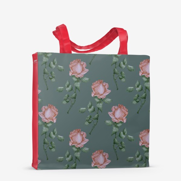 Сумка-шоппер «Розовые розы на зеленом фоне»