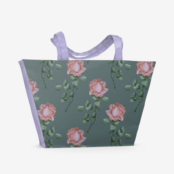 Пляжная сумка &laquo;Розовые розы на зеленом фоне&raquo;