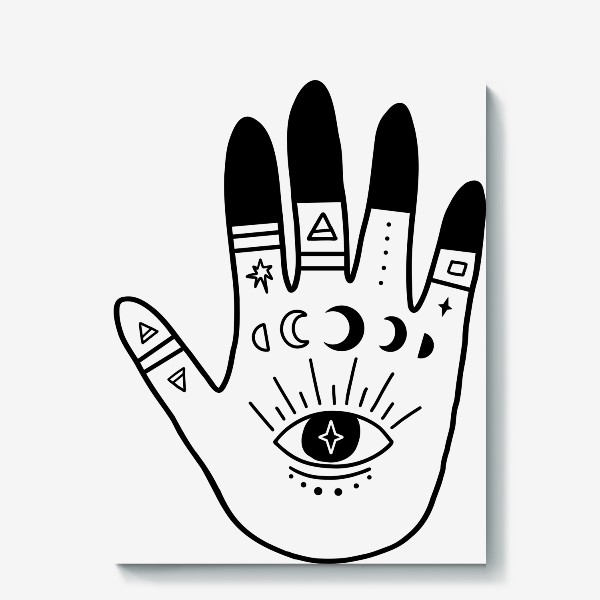 Холст «Magic hand, хиромантия, фазы луны, рука, магия, минимализм»