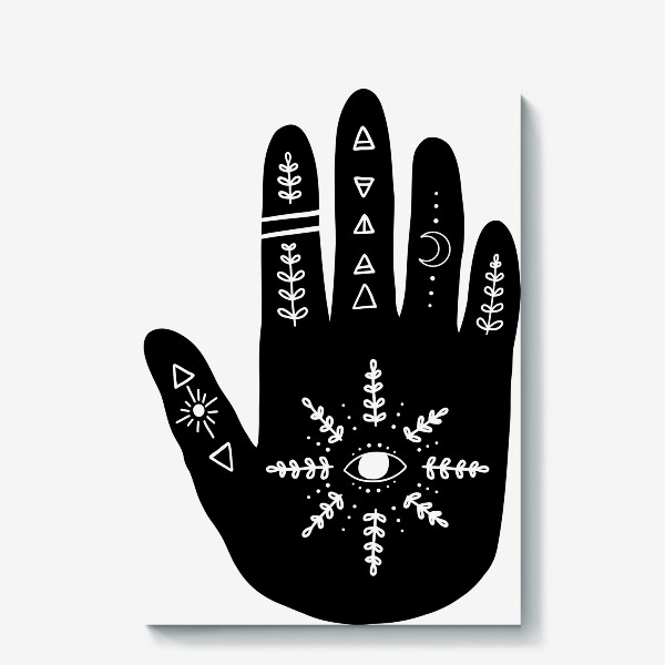 Холст «Magic hand, хиромантия, фазы луны, рука, магия, минимализм, растения»