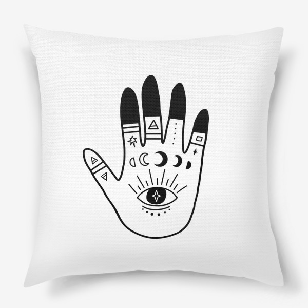 Подушка «Magic hand, хиромантия, фазы луны, рука, магия, минимализм»