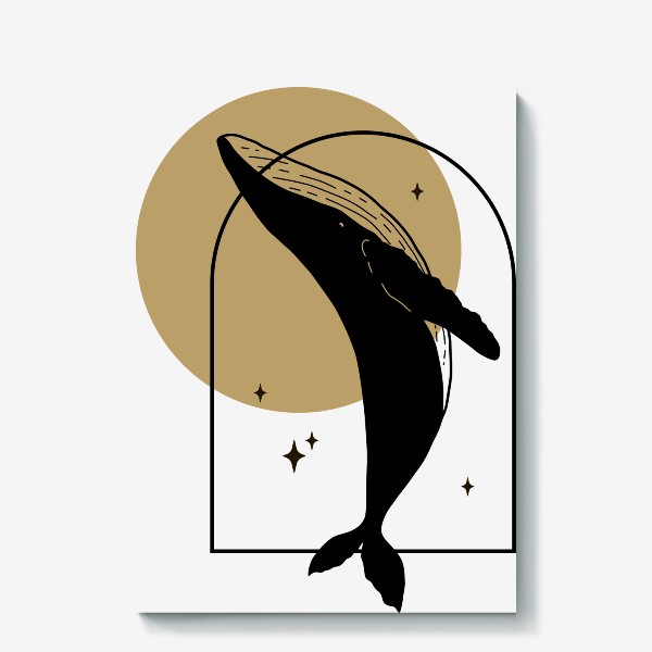 Холст «Кит, космический кит, минимализм, фазы луны, луна, бохо»