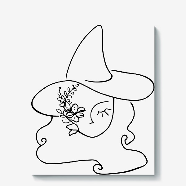 Холст «Witch, floral, Ведьма, лицо девушки, лайн арт, цветы и девушка, женское лицо минимализм линия»