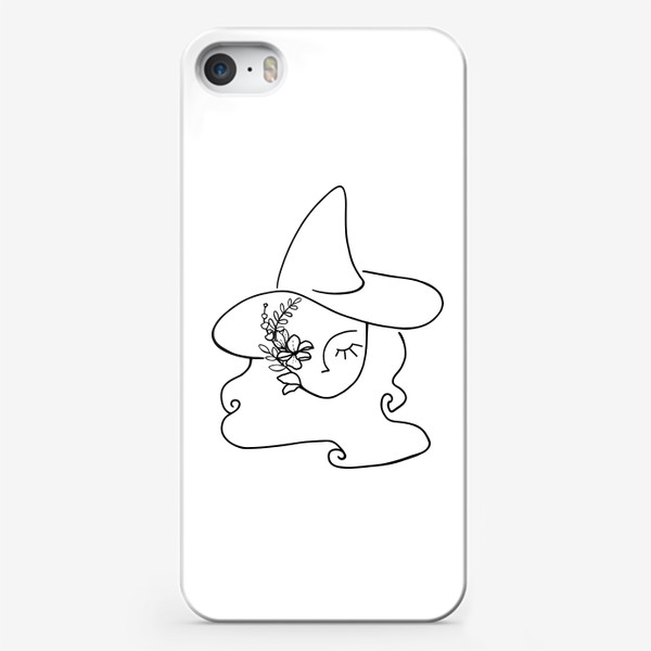 Чехол iPhone «Witch, floral, Ведьма, лицо девушки, лайн арт, цветы и девушка, женское лицо минимализм линия»