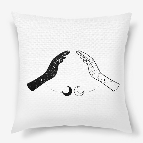 Подушка «Magic hand,фазы луны, созвездие, звезды, руки лайн, минимализм, магия, бохо»