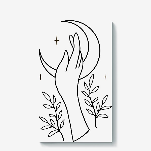 Холст «Magic hand, рука, магия, минимализм, растения, листья, полумесяц, луна, »