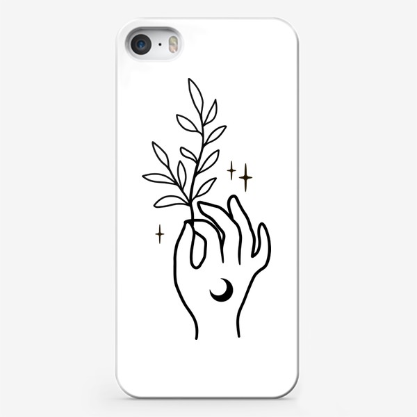 Чехол iPhone «Magic hand, рука, магия, минимализм, линии, растения, луна, полумесяц, лесная ведьма»