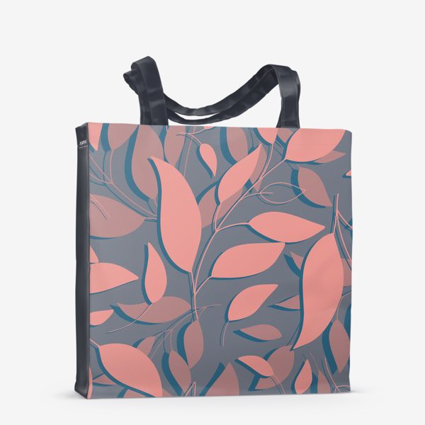 Сумка-шоппер «Розовые листья на коричнево-сером»