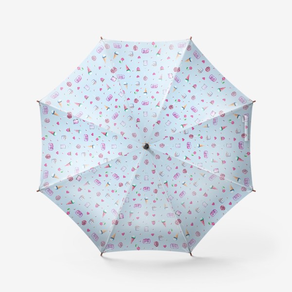 Зонт «Паттерн сладкое путешествие на голубом фоне»