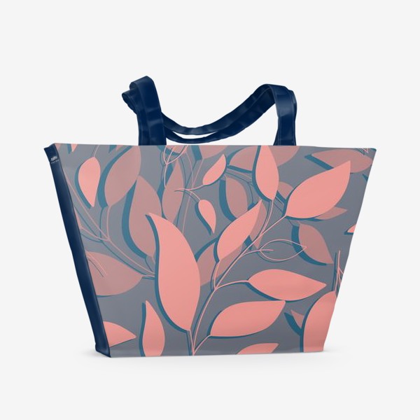 Пляжная сумка «Розовые листья на коричнево-сером»