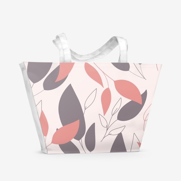 Пляжная сумка «Розовые и серые веточки на нежно розовом фоне»