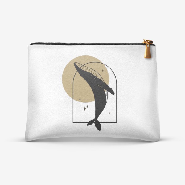 Косметичка «Кит, космический кит, минимализм, фазы луны, луна, бохо»