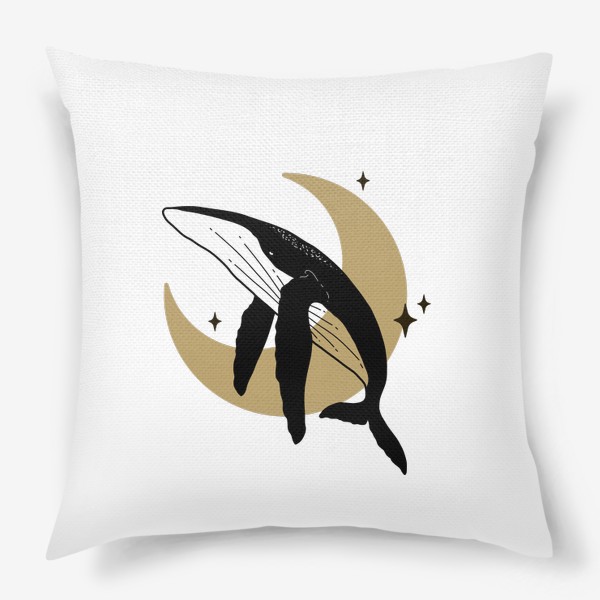 Подушка «Кит, космический кит, минимализм, фазы луны, луна, месяц, полумесяц»