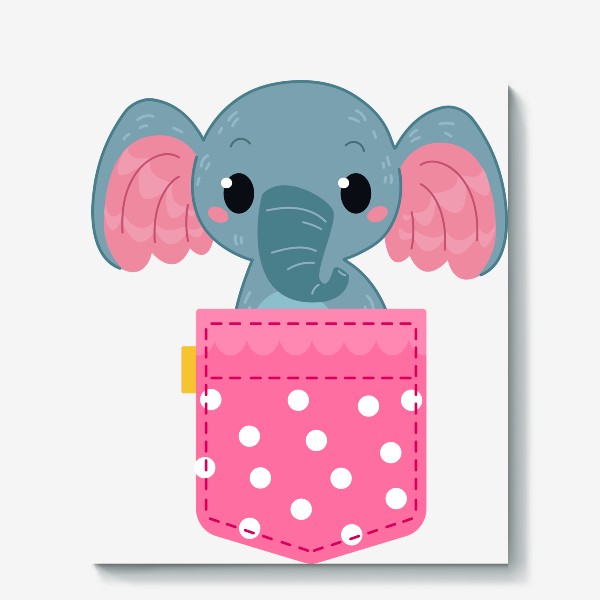 Холст «Розовый в горошек карман со слоном»