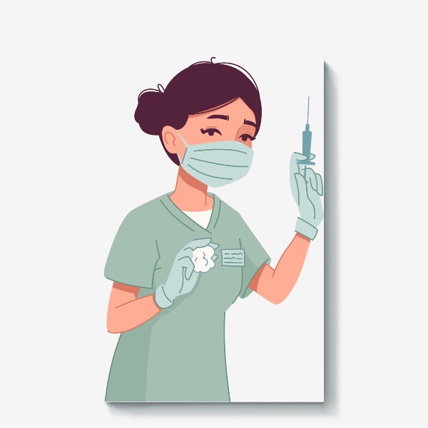 Холст «Женщина врач держит шприц с вакциной»