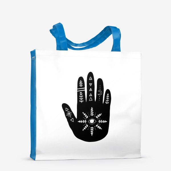 Сумка-шоппер «Magic hand, хиромантия, фазы луны, рука, магия, минимализм, растения»