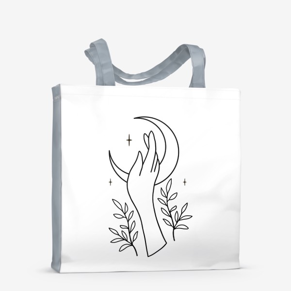 Сумка-шоппер «Magic hand, рука, магия, минимализм, растения, листья, полумесяц, луна, »