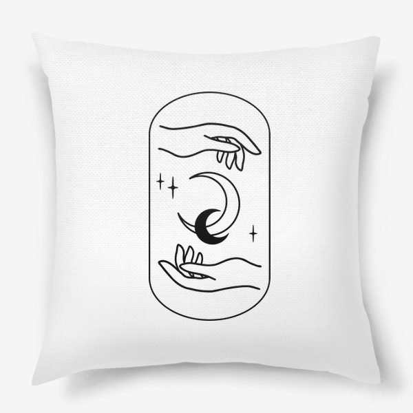 Подушка «Magic hand, фазы луны, созвездие, звезды, руки лайн, минимализм, магия, бохо»