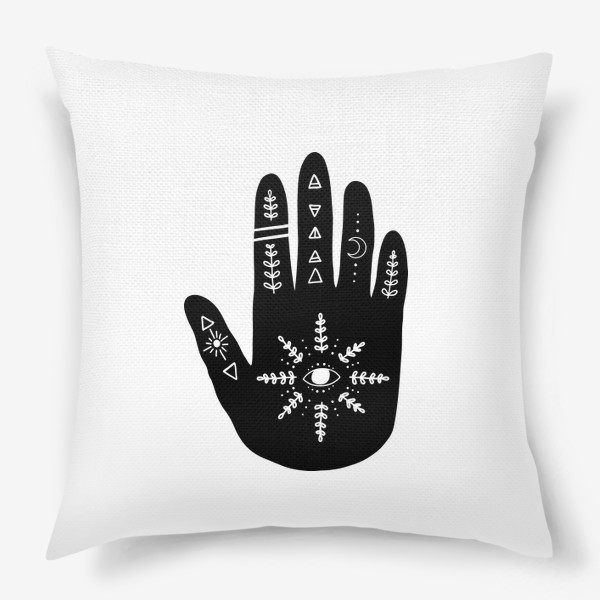 Подушка «Magic hand, хиромантия, фазы луны, рука, магия, минимализм, растения»