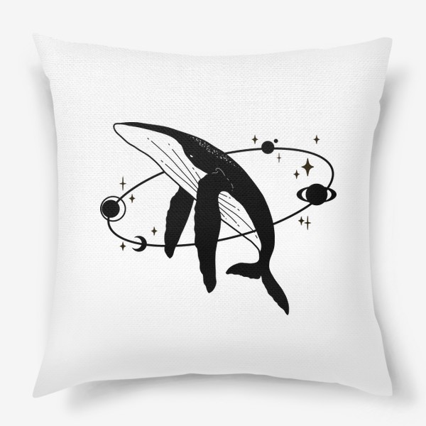 Подушка «Кит, космический кит, минимализм, фазы луны, луна, планеты, Сатурн»