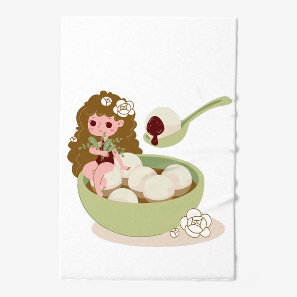 Полотенце &laquo;Рисовые клецки с милой аниме девочкой. Азиатская кухня&raquo;