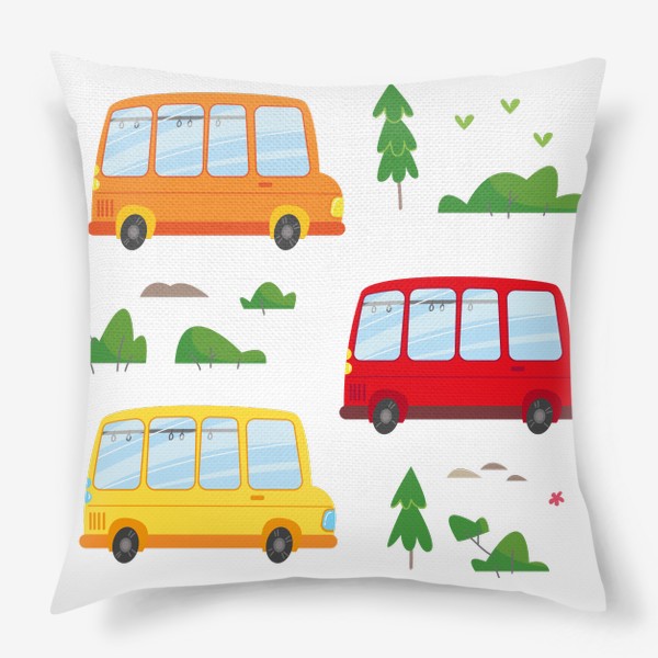 Подушка «Разноцветные автобусы»
